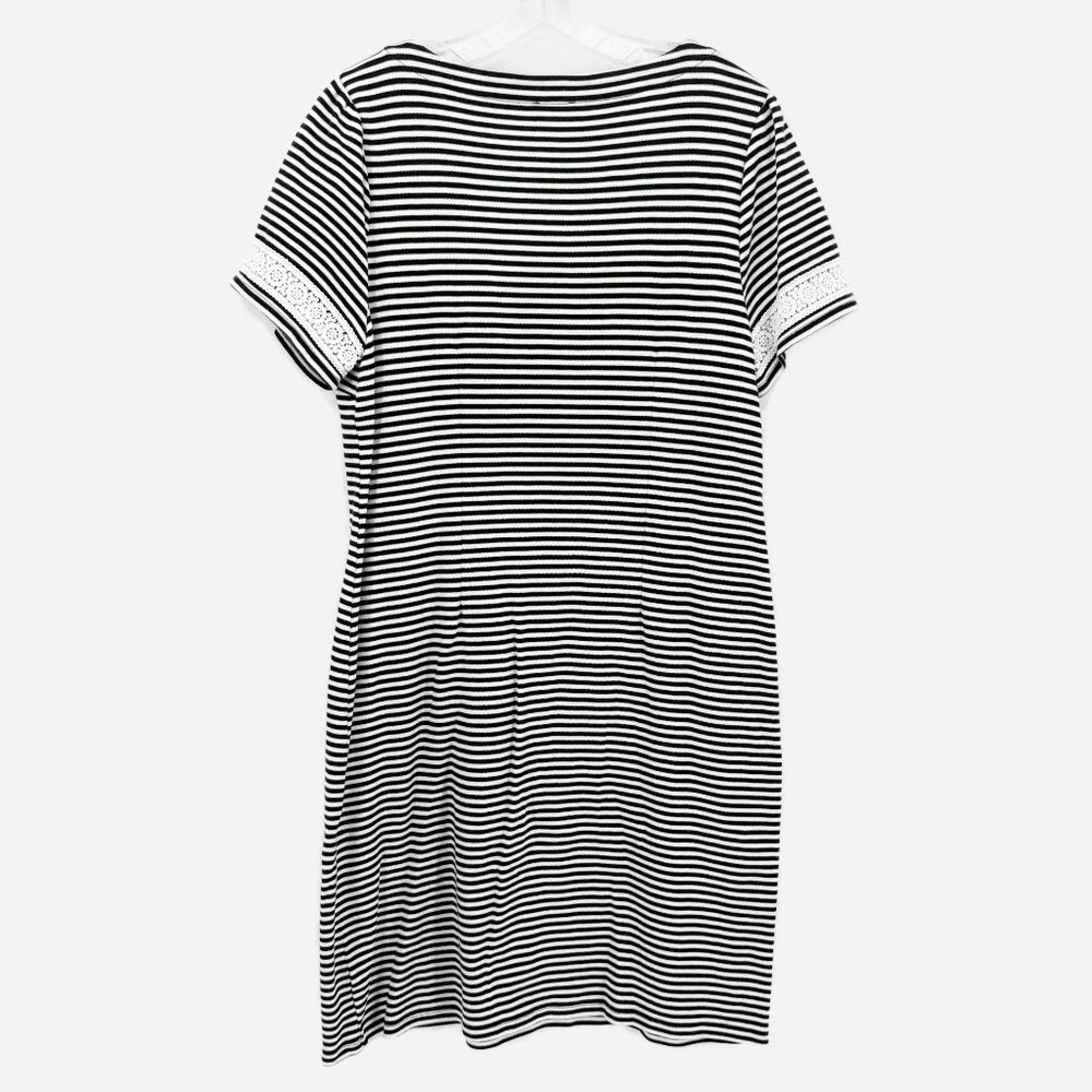 Talbots Cotton Lace Eyelet Trim T-Shirt Casual Dress Black/White - Picture 4 of 8